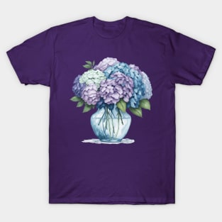 A Vase of Hydrangeas Flowers Blooming Floral Watercolor T-Shirt